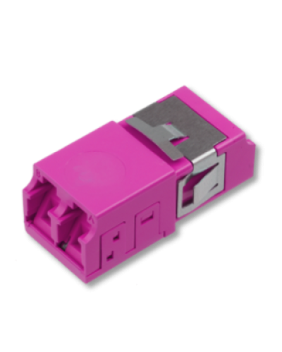 Оптический адаптер OM4, дуплекс LC, без фланцев, со шторками, пурпурный Eurolan (36A-40-2L-11MG) в Северске Проходные адаптеры и розетки оптические Pintop.ru