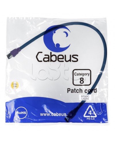 Патч-корд S/FTP Cabeus PC-SSTP-RJ45-Cat.8-0.5m-LSZH в Северске Патчкорды (медные) Pintop.ru