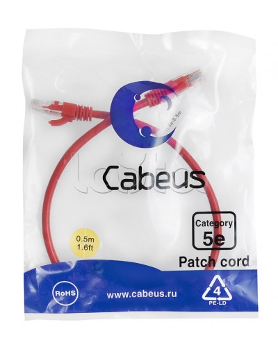 Патч-корд медный U/UTP кат.5е (0,5м) LSZH (красный) Cabeus (PC-UTP-RJ45-Cat.5e-0.5m-RD-LSZH) в Северске Патчкорды (медные) Pintop.ru