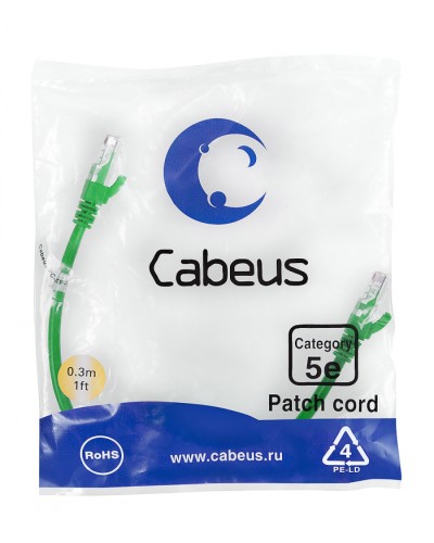 Патч-корд медный U/UTP кат.5е (0,3м) LSZH (зеленый) Cabeus (PC-UTP-RJ45-Cat.5e-0.3m-GN-LSZH) в Северске Патчкорды (медные) Pintop.ru