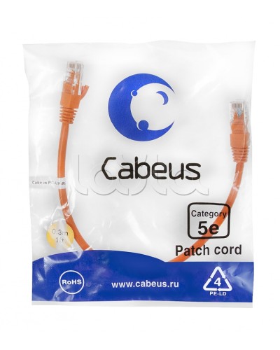 Патч-корд медный U/UTP кат.5е (0,3м) LSZH (оранжевый) Cabeus (PC-UTP-RJ45-Cat.5e-0.3m-OR-LSZH) в Северске Патчкорды (медные) Pintop.ru