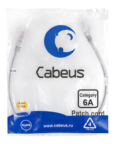 Шнур коммутационный 2xRJ-45/8P8C U/UTP кат.6 (0,5 м) Cabeus PC-UTP-RJ45-Cat.6a-0.5m-LSZH в Северске Патчкорды (медные) Pintop.ru