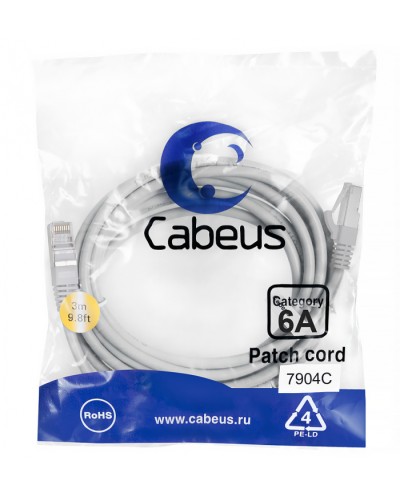 Патч-корд SSTP, категория 6a, 10G, S/FTP экранированный, LSZH, 3 м, серый Cabeus PC-SSTP-RJ45-Cat.6a-3m-LSZH в Северске Патчкорды (медные) Pintop.ru