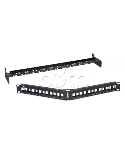 Патч-панель угловая модульная 19, 1U, 24 порта RJ-45, для неэкранированных модулей, с задним кабельным организатором (без модулей) Cabeus PLB-24-CON в Северске Патч панель Pintop.ru