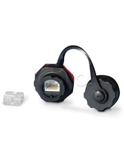 Промышленный модуль Keystone Jack RJ-45 (8P8C), IP67, категория 5e, с защитной крышкой, черный Hyperline KJ-IE-8P8C-C5e-180-BK в Северске Распределительные коробки Pintop.ru