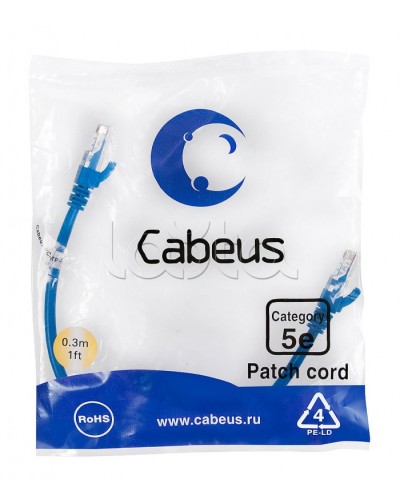 Патч-корд медный U/UTP кат.5е (0,3м) LSZH (синий) Cabeus (PC-UTP-RJ45-Cat.5e-0.3m-BL-LSZH) в Северске Патчкорды (медные) Pintop.ru