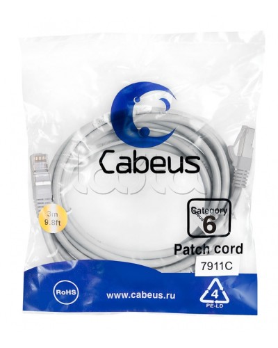 Патч-корд Cabeus PC-FTP-RJ45-CAT.6-3M-LSZH в Северске Патчкорды (медные) Pintop.ru