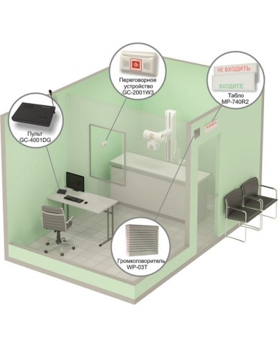 Комплект светового, звукового и голосового вызова посетителя в кабинет Hostcall MP-912W2 в Северске Система оповещения и трансляции Hostcall Pintop.ru