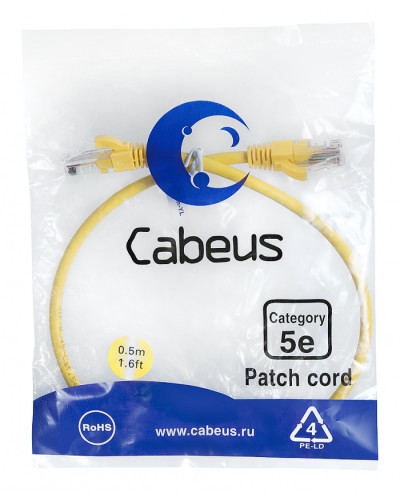 Патч-корд UTP, категория 5e, 0.5 м, неэкранированный, желтый Cabeus PC-UTP-RJ45-Cat.5e-0.5m-YL в Северске Патчкорды (медные) Pintop.ru