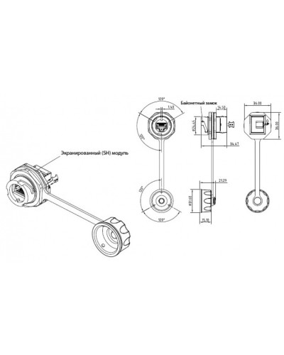 Промышленный модуль Keystone Jack RJ-45 (8P8C) Hyperline (KJ-IE-8P8C-C5e-180-SH-F-BK) в Северске Патч-корды и пигтейлы Pintop.ru