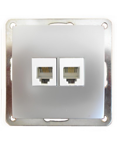 Розетка телефонная двойная 2хRJ-11 с накладкой (серебристый металлик) LK60 (865603) в Северске Розетки компьютерные и телефонные Pintop.ru