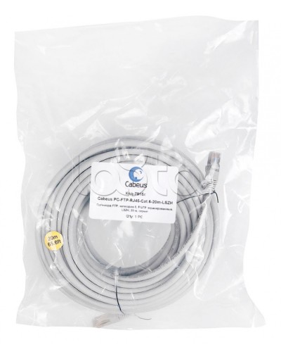 Патч-корд FTP, категория 6, F/UTP экранированный, LSZH, 20 м, серый Cabeus PC-FTP-RJ45-Cat.6-20m-LSZH в Северске Патчкорды (медные) Pintop.ru