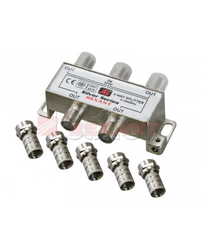 Делитель телевизионный ТВx4 + 5 шт. F BOX 5-1000 МГц Silver (10шт/уп) REXANT 05-6103 в Северске Системы видеонаблюдения Pintop.ru
