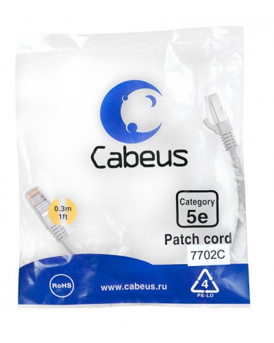 Патч-корд FTP, категория 5e, 0.3 м, экранированный, серый Cabeus PC-FTP-RJ45-Cat.5e-0.3m в Северске Патчкорды (медные) Pintop.ru