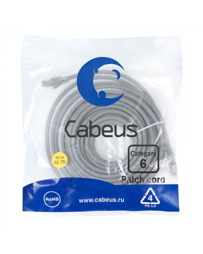 Патч-корд медный U/UTP кат.6 (10м) LSZH (серый) Cabeus (PC-UTP-RJ45-Cat.6-10m-LSZH) в Северске Патчкорды (медные) Pintop.ru