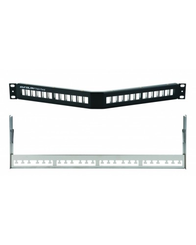 Коммутационная угловая панель 19” наборная, FTP, 1U, 24 порта, черный Eurolan (27A-00-24BL) в Северске Патч панель Pintop.ru