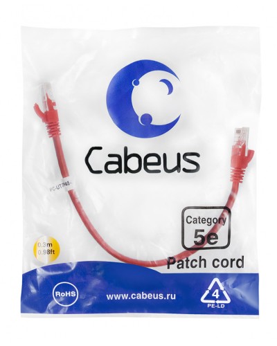 Патч-корд медный U/UTP кат.5е (0,3м) LSZH (красный) Cabeus (PC-UTP-RJ45-Cat.5e-0.3m-RD-LSZH) в Северске Патчкорды (медные) Pintop.ru