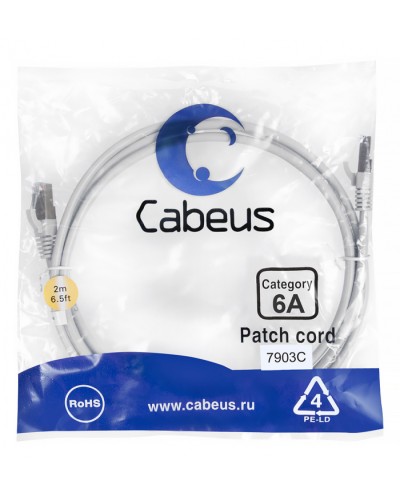 Патч-корд SSTP, категория 6a, 10G, S/FTP экранированный, LSZH, 2 м, серый Cabeus PC-SSTP-RJ45-Cat.6a-2m-LSZH в Северске Патчкорды (медные) Pintop.ru