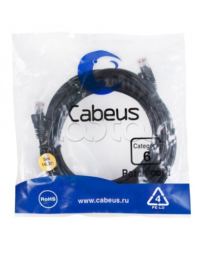 Патч-корд UTP, категория 6, 5 м, неэкранированный, черный Cabeus PC-UTP-RJ45-Cat.6-5m-BK в Северске Патчкорды (медные) Pintop.ru