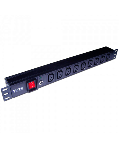 Блок розеток 19, 1-фазный с выкл. 10A / 250V, 9xC13, без шнура питания, разъем C14 TWT (TWT-PDU19-10A9C3) в Северске Блоки розеток Pintop.ru
