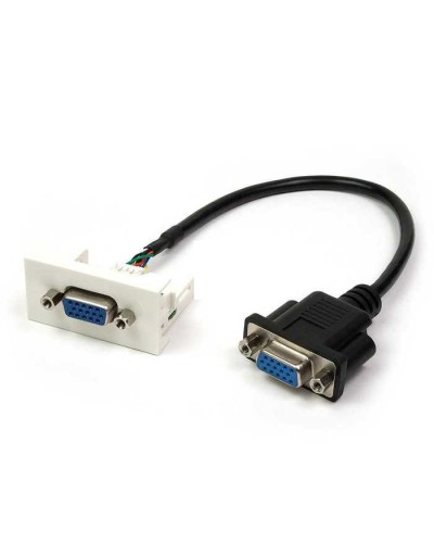 Вставка Mosaic 22.5x45 с адаптером VGA D-SUB HDB-15 мама, со шнуром 3 м мама, белая LANMASTER LAN-WA-LP-VGA-FF-3.0 в Северске Коммутационные изделия Pintop.ru
