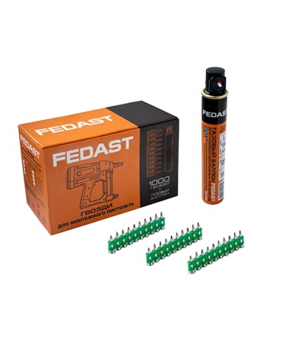 Гвозди 3.0*19 мм усиленные для монтажного пистолета в комплекте с газовым баллоном 165 мм FEDAST (fd3019egfc) в Северске Крепеж: Дюбели, шурупы, саморезы Pintop.ru