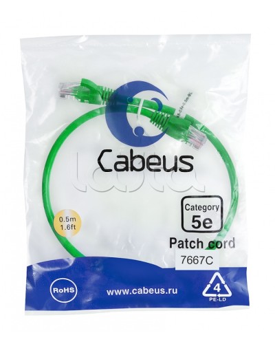 Патч-корд UTP, категория 5e, 0.5 м, неэкранированный, зеленый Cabeus PC-UTP-RJ45-Cat.5e-0.5m-GN в Северске Патчкорды (медные) Pintop.ru