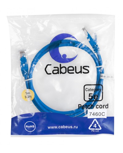 Патч-корд медный U/UTP категория 5е (1м) LSZH (синий) Cabeus (PC-UTP-RJ45-Cat.5e-1m-BL-LSZH) в Северске Патчкорды (медные) Pintop.ru