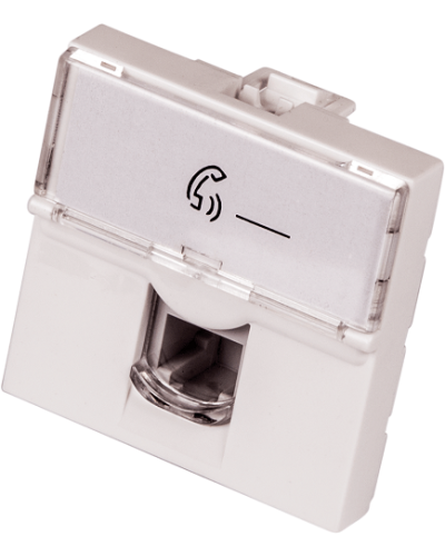 Вставка Mosaic 45x45, RJ-11, со шторкой и увеличенным окном маркировки LANMASTER LAN-SIP-23TEL-WH в Северске Аксессуары для кабель-канала Pintop.ru