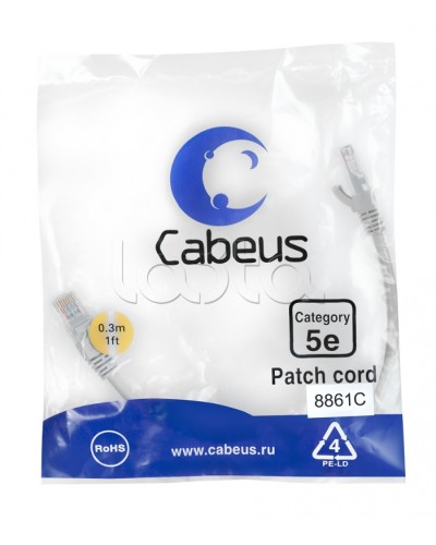 Патч-корд медный U/UTP кат.5е (0,3м) LSZH (белый) Cabeus (PC-UTP-RJ45-Cat.5e-0.3m-WH-LSZH) в Северске Патчкорды (медные) Pintop.ru