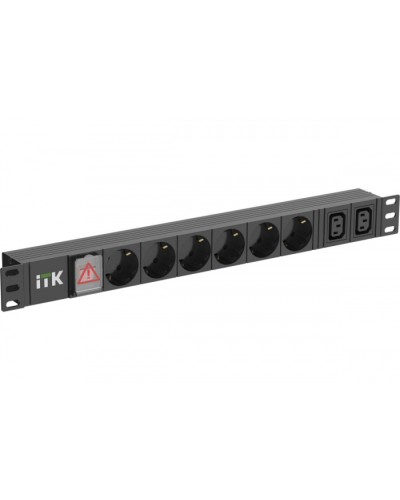 ITK 6 розеток нем. ст. + 2 С13 LED 1U вх. С14 алюмин.(PH12-6D2C133) в Северске Блоки розеток Pintop.ru