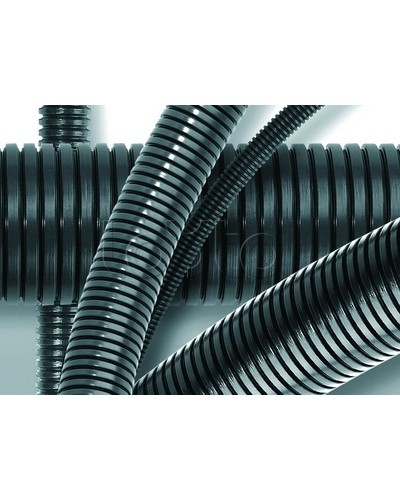 Труба ПА 6 гофр. DN7мм, ПВ-0, Dвн 6,8 мм, Dнар 10,1 мм, цвет тёмно-серый, без протяжки DKC PA600710F0 в Северске Труба гофрированная Pintop.ru