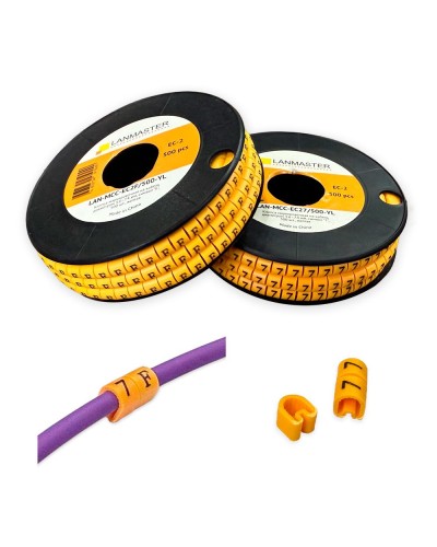 Клипса маркировочная на кабель диаметром 3.6–7.4 мм, символ E, 500 шт., желтая LANMASTER LAN-MCC-EC2E/500-YL в Северске Аксессуары для стоек и шкафов Pintop.ru