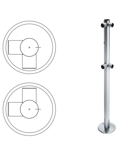 Стойка ограждения L-образная с отверстием под фиксатор, 2 муфты слева (антик серебро) Oxgard в Северске Ограждения Pintop.ru