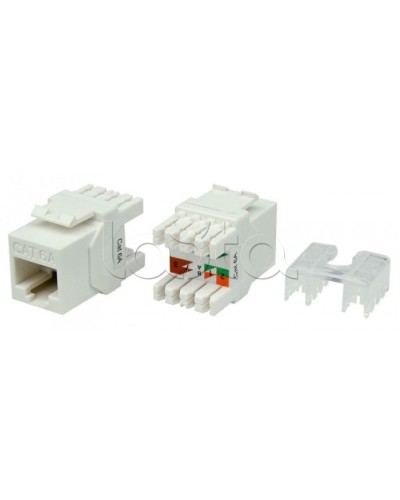 Вставка Keystone Jack RJ-45(8P8C) Hyperline KJ8-8P8C-C6A-180-WH в Северске Модули Keystone Pintop.ru