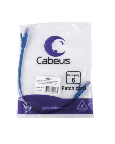 Патч-корд U/UTP, кат. 6, 2xRJ45/8p8c, неэкран, синий, LSZH, 0.3м Cabeus (PC-UTP-RJ45-Cat.6-0.3m-BL-LSZH) в Северске Патчкорды (медные) Pintop.ru