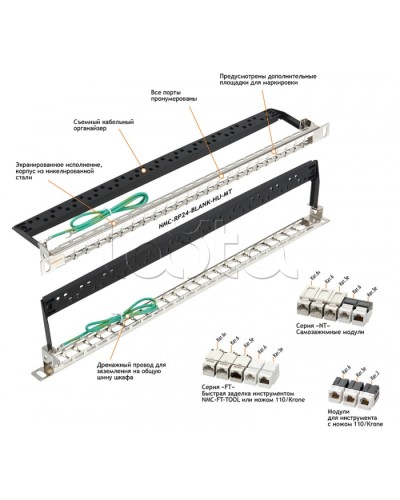 Патч-панель 19, 0.5U, 24xKeystone UTP/STP NIKOMAX (NMC-RP24-BLANK-HU-MT) в Северске Патч панель Pintop.ru