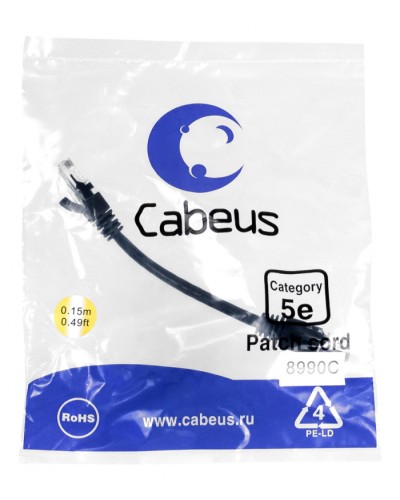 Патч-корд медный U/UTP кат.5е (0,15м) LSZH (черный) Cabeus (PC-UTP-RJ45-Cat.5e-0.15m-BK-LSZH) в Северске Патчкорды (медные) Pintop.ru