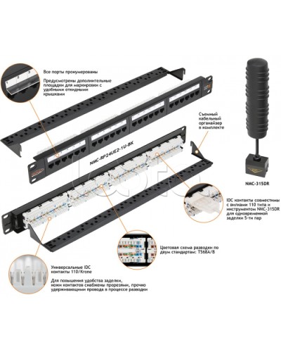 Патч-панель 19, 1U, 24xRJ45 NIKOMAX (NMC-RP24UD2-1U-BK) в Северске Патч панель Pintop.ru