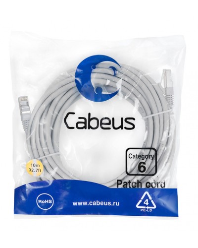 Патч-корд FTP, категория 6, F/UTP экранированный, LSZH, 10 м, серый Cabeus PC-FTP-RJ45-Cat.6-10m-LSZH в Северске Патчкорды (медные) Pintop.ru
