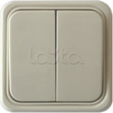 Выключатель двухклавишный открытой установки Экопласт, схема 5, (бежевый)