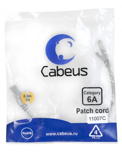 Патч-корд S/FTP Cabeus (PC-SSTP-RJ45-Cat.6a-0.3m-LSZH) в Северске Патчкорды (медные) Pintop.ru