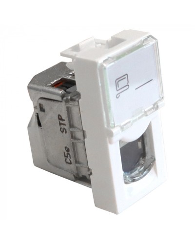 Вставка Mosaic 22.5x45, RJ-45 STP, кат.5e, со шторкой и увеличенным окном маркировки, белая LANMASTER LAN-SIP-22S5E-WH в Северске Модули Keystone Pintop.ru